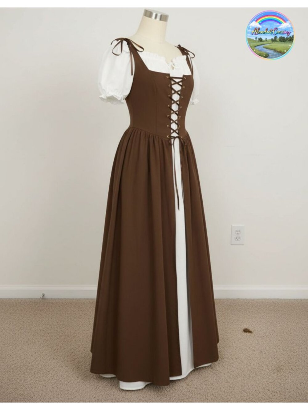 Renaissance Costume Women Medieval Pirate Dress 2 Piece Lace-Up Vest Chemise